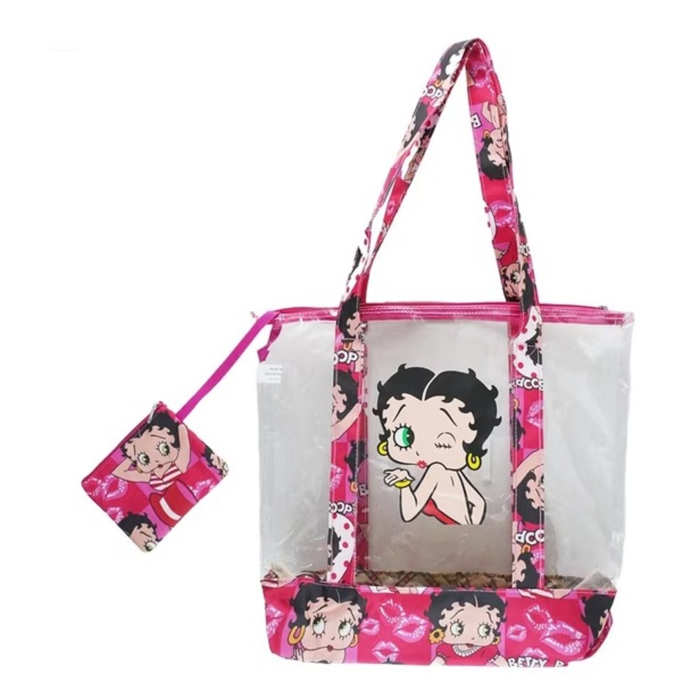 Betty Boop Clear Pink Tote Bag Pink Trim Lips Coin Purse NWT